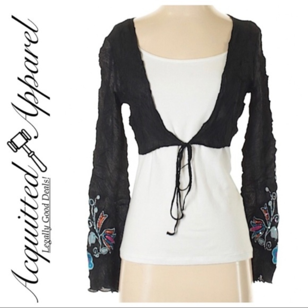 Kisca By Komarov Crop Embroidered Sequin Crop Syle Outer Top